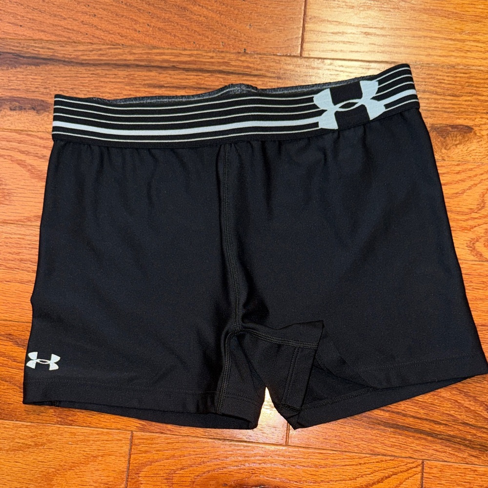 Under Armour HeatGear compression shorts  black with a striped waistband Small